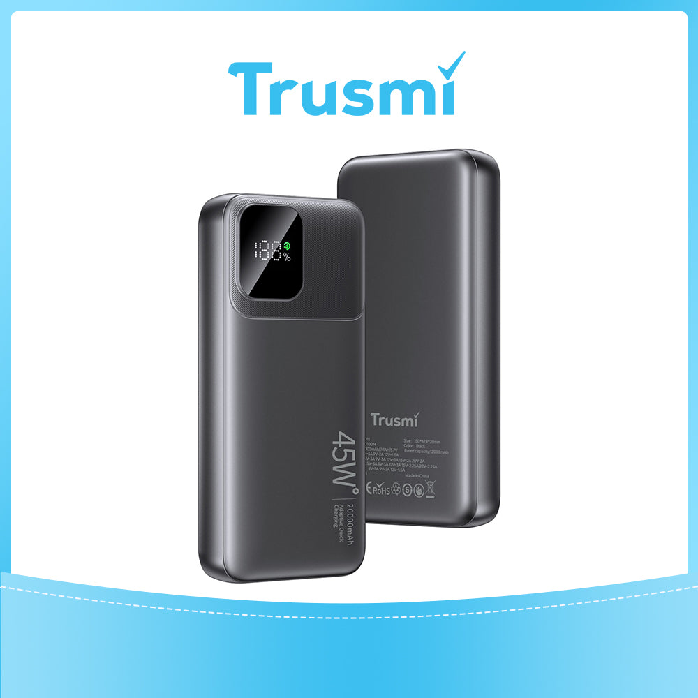 45W Digital Display Quick Charge 20000mAh Power Bank Black