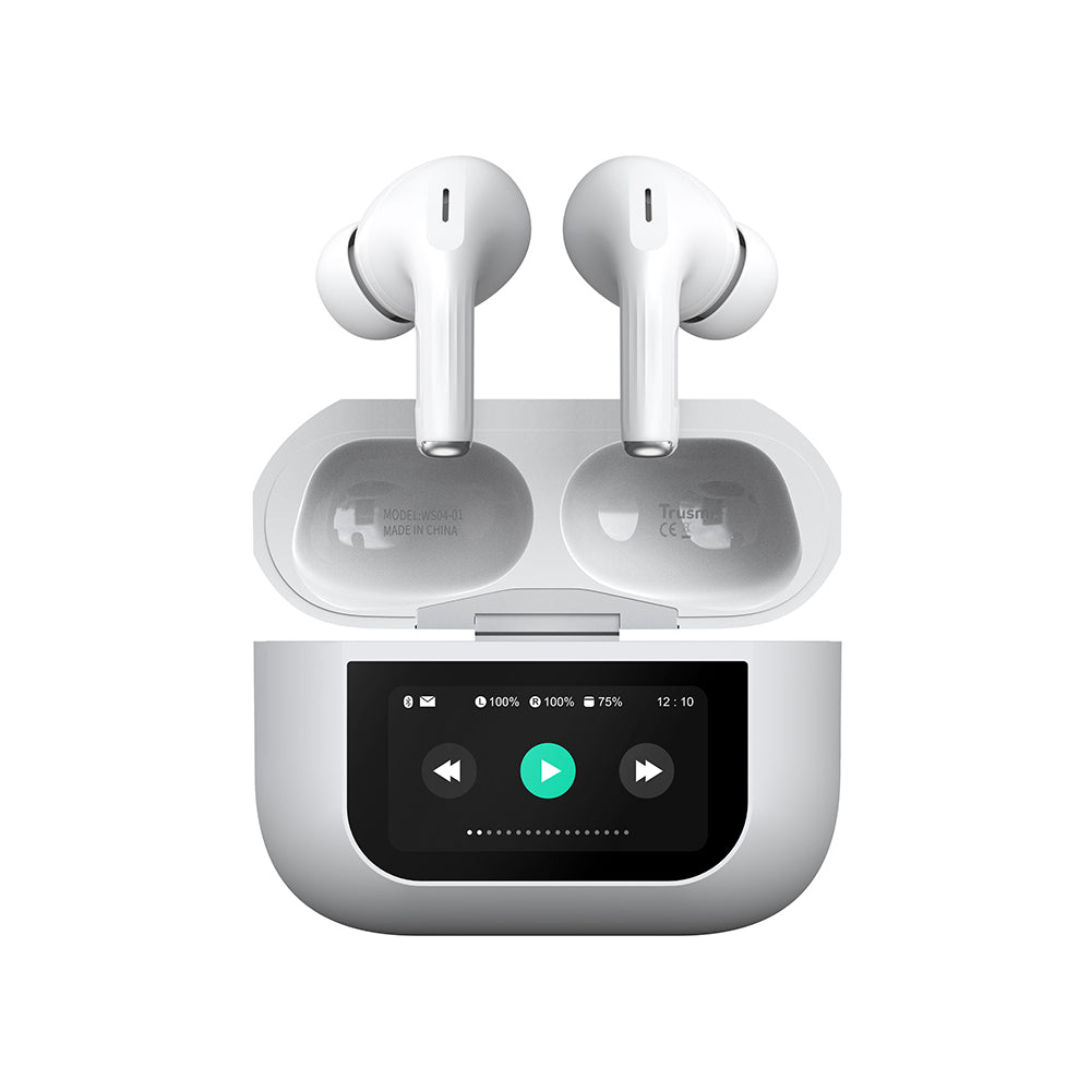 Semi-In-ear multifunctional wireless earphone with LED screen White